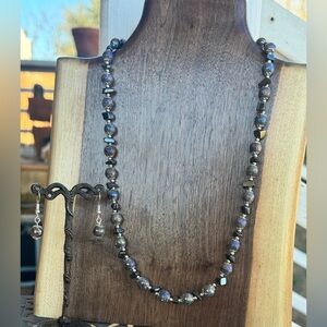 Labradorite Electroplated and Magnesite Beaded Necklace and Earring Set